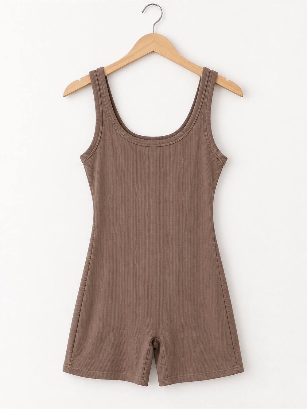 No Boundaries Women’s XL 16–18 Brown Ribbed Stretch Romper Scoop Neck Casual Y2K